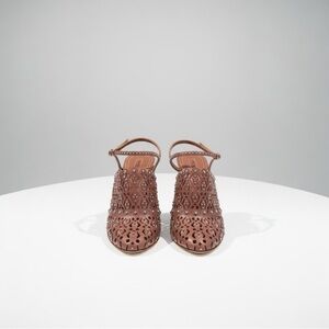 Alaia tan colored laser cut and enbellished heels EUC